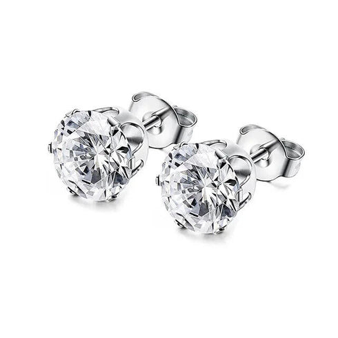 2 Pairs 316L Surgical-Steel Black & Silver Round CZ Men & Women Stud Earrings